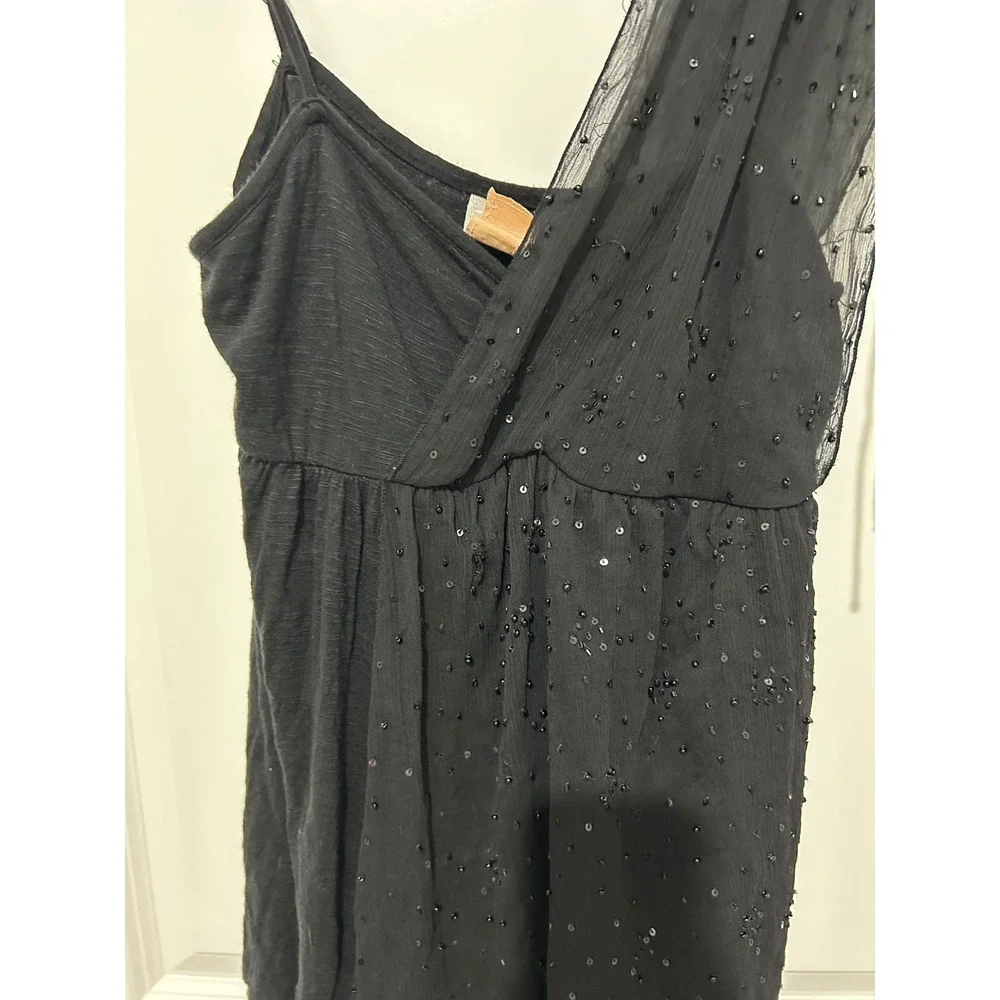 Free People‎ Black Sequin One Shoulder Babydoll Top S P